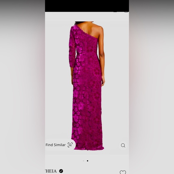 Theia gown, Simone one shoulder velvet lace long gown. - Picture 5 of 7